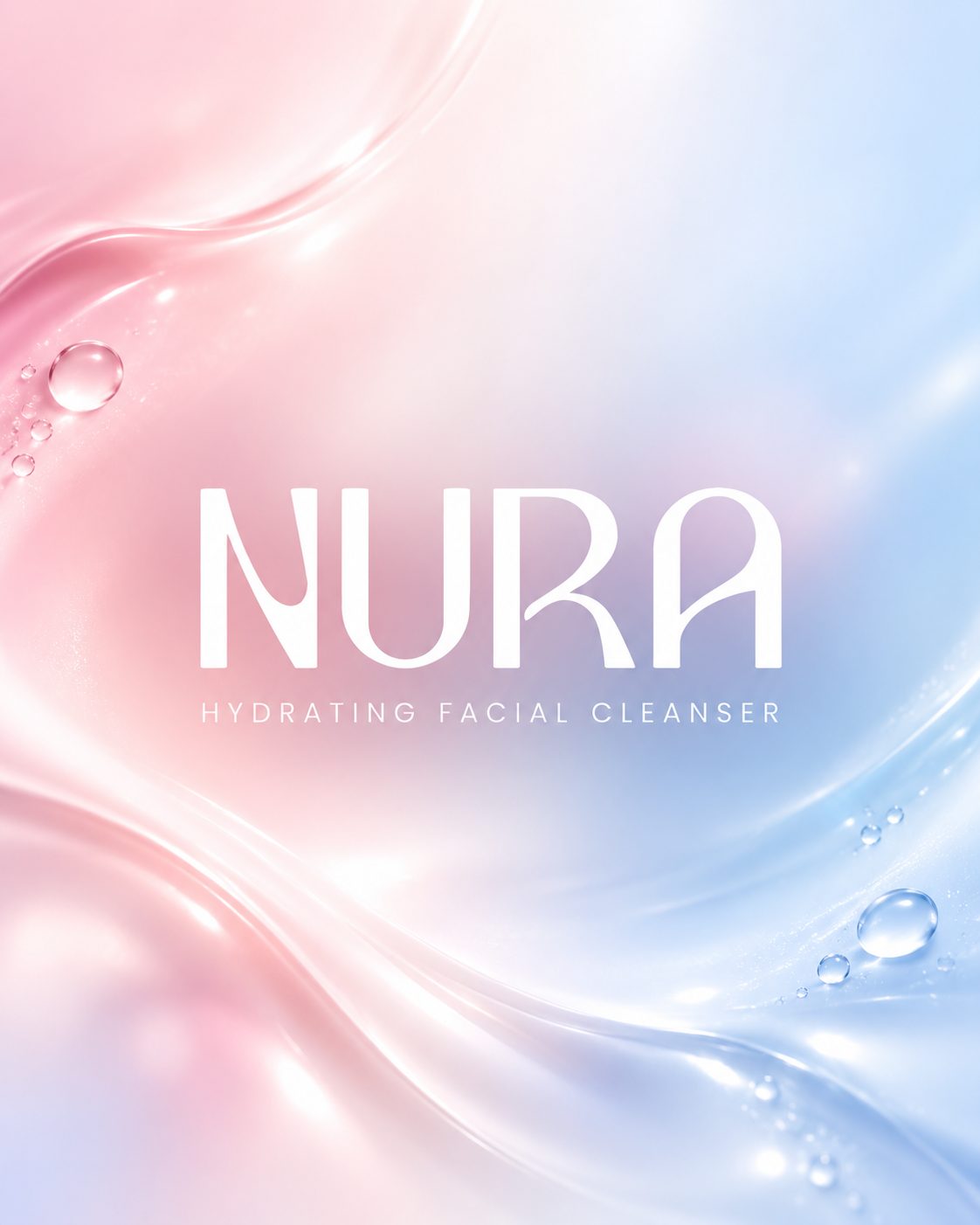 NURA logo on a pink and blue water background