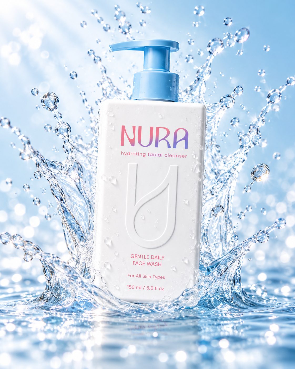 NURA bottle in a water splash